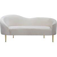 Meridian Furniture Ritz Collection Modern | Contemporary Velvet Upholstered Loveseat with Sturdy Metal Legs in Rich Gold Finish, Cream, 67