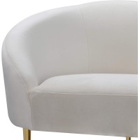 Meridian Furniture Ritz Collection Modern | Contemporary Velvet Upholstered Loveseat with Sturdy Metal Legs in Rich Gold Finish, Cream, 67