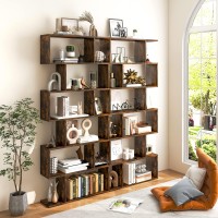 Tangkula 6-Tier Geometric Bookcase, Modern S-Shaped Storage Display Bookshelf For Living Room, Anti-Toppling Device, Home Office Wooden 6 Shelf Open Bookcase (2, Coffee)
