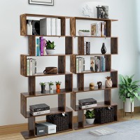 Tangkula 6-Tier Geometric Bookcase, Modern S-Shaped Storage Display Bookshelf For Living Room, Anti-Toppling Device, Home Office Wooden 6 Shelf Open Bookcase (2, Coffee)