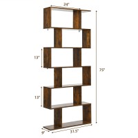 Tangkula 6-Tier Geometric Bookcase, Modern S-Shaped Storage Display Bookshelf For Living Room, Anti-Toppling Device, Home Office Wooden 6 Shelf Open Bookcase (2, Coffee)