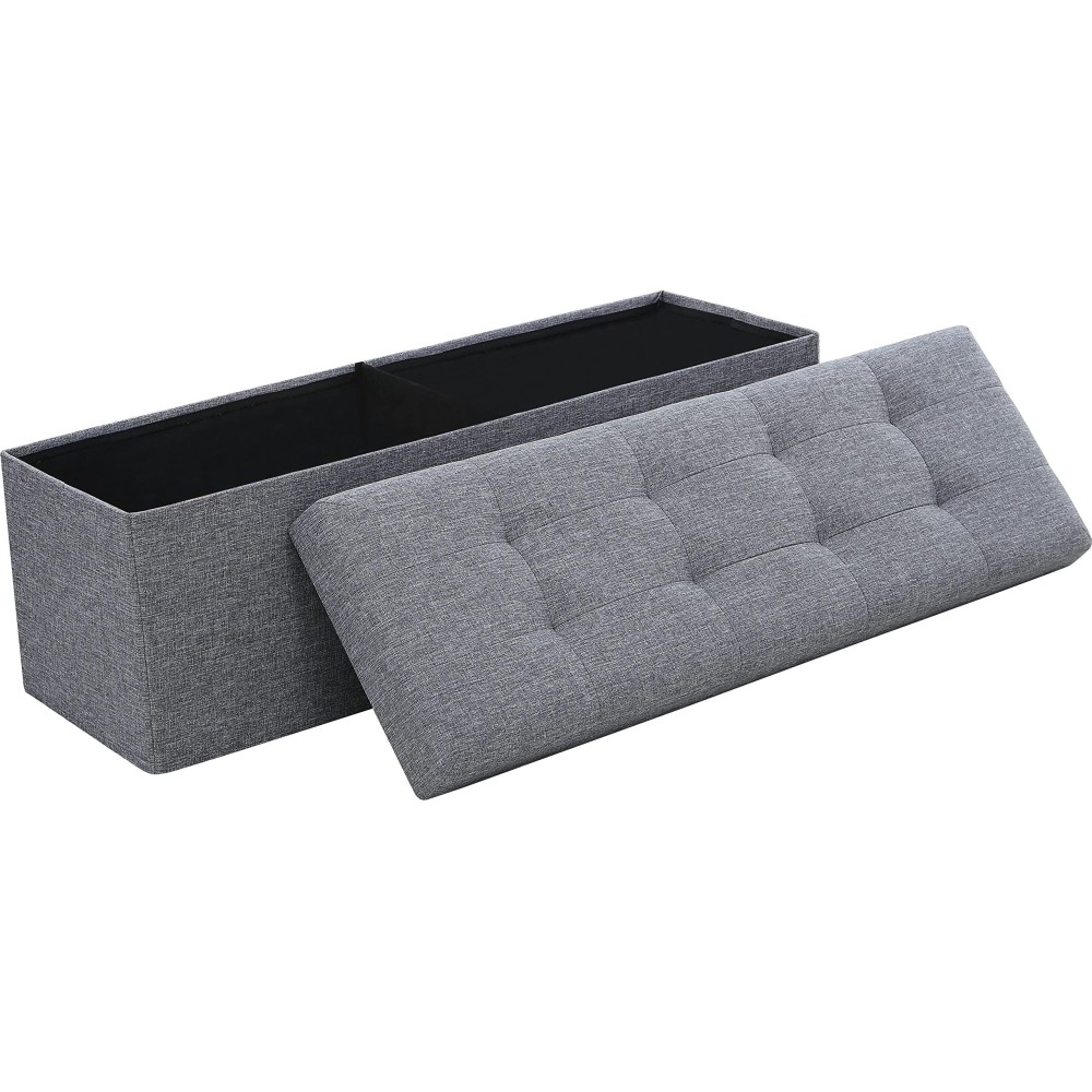 Ornavo Home Foldable Tufted Linen Large Storage Ottoman Bench Foot Rest Stool/Seat - 15\ X 45\