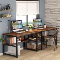 Tribesigns Two Person Desk With Bookshelf, 78.7 Computer Office Double Desk For Two Person, Rustic Writing Desk Workstation With Shelf For Home Office (Brown)