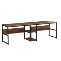 Tribesigns Two Person Desk With Bookshelf, 78.7 Computer Office Double Desk For Two Person, Rustic Writing Desk Workstation With Shelf For Home Office (Brown)