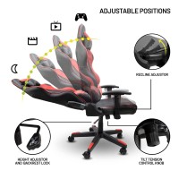 Yeyian Ergonomic Pc Gaming Chair Reclining Rolling Bucket Seat Racing Esports Computer Video Game Office Executive Desk Recliner Height Adjustable Soft Cushioned Headrest Lumbar Support 330Lbs Red