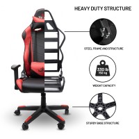 Yeyian Ergonomic Pc Gaming Chair Reclining Rolling Bucket Seat Racing Esports Computer Video Game Office Executive Desk Recliner Height Adjustable Soft Cushioned Headrest Lumbar Support 330Lbs Red