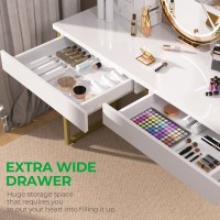 Greenforest Vanity Desk With 2 Drawers 47 Inch White Desk With Glossy Desktop Easy Clean Makeup Dressing Table With Metal Gold L