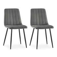 Clipop Modern Velvet Dining Chairs Set Of 2, Mid Century Modern Kitchen Chair With Upholstered Seat Backrest, Metal Leg, Armless Leisure Dining Room Chair,Vanity Chair For Living Bedroom Lounge, Grey