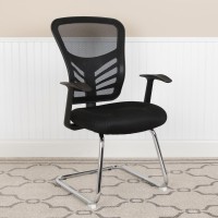 Black Mesh Side Reception Chair with Chrome Sled Base