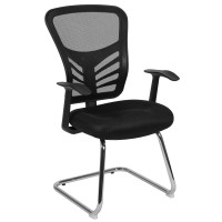 Black Mesh Side Reception Chair with Chrome Sled Base