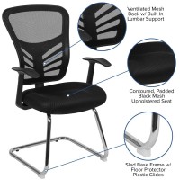 Black Mesh Side Reception Chair with Chrome Sled Base