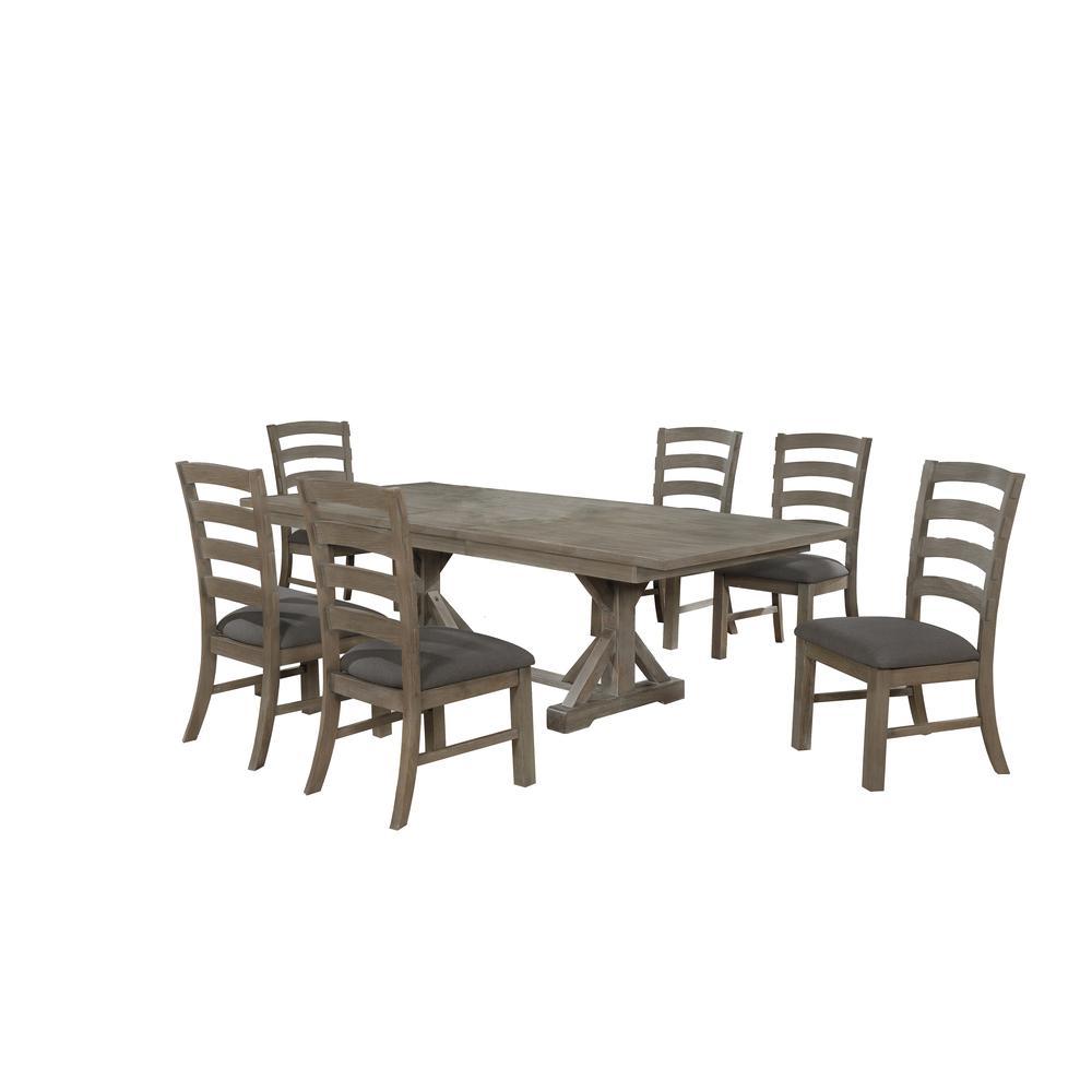 7 Piece Dining Set Extendable w18Center Leaf Extension 6 LadderBack Chairs in Dark Grey Linen