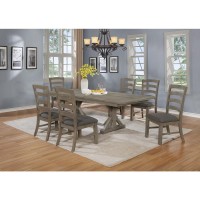 7 Piece Dining Set Extendable w18Center Leaf Extension 6 LadderBack Chairs in Dark Grey Linen