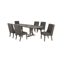 7 Piece Dining Set Extendable wtwo 16Side Leaves Extension 6 Chairs in Dark Grey Linen