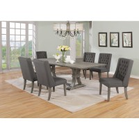 7 Piece Dining Set Extendable wtwo 16Side Leaves Extension 6 Chairs in Dark Grey Linen