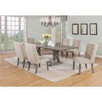 7 Piece Dining Set Extendable wtwo 16Side Leaves Extension 6 Chairs in Beige Linen