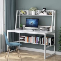 Tribesigns Computer Desk With Hutch, 47 Inches Home Office Desk With Space Saving Design With Bookshelf For Small Spaces (White &Gold, 47)