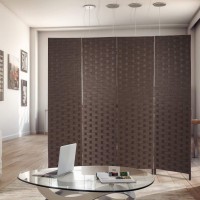 Room Dividers And Folding Privacy Screens 4 Panel 6 Ft Foldable Portable Room Seperating Divider, Handwork Wood Mesh Woven Design Room Divider Wall, Room Partitions And Dividers Freestanding, Brown