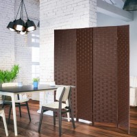 Room Dividers And Folding Privacy Screens 4 Panel 6 Ft Foldable Portable Room Seperating Divider, Handwork Wood Mesh Woven Design Room Divider Wall, Room Partitions And Dividers Freestanding, Brown