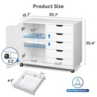 Devaise 5-Drawer Wood Dresser Chest With Door, Mobile Storage Cabinet, Printer Stand For Home Office