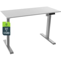 Techorbits Electric Standing Desk Frame With 47 X 24 Tabletop - Motorized Workstation Two Leg Stand Up Desk With Memory Settings And Telescopic Sit Stand Height Adjustment (Grey Frame/White Top)