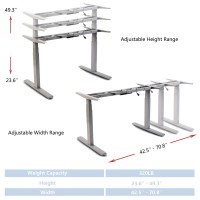 Vwindesk Vj201-S3 Electric Height Adjustable Sitting Standing Desk Frame Only/Sit Stand - Dual Motors 3 Segment Motorized Desk Base Only,Gray