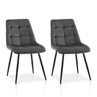 TUKAILAi Armless Velvet Dining Chairs Set of 2 Kitchen Chairs, Soft Comfy Upholstered Seat Mid-Century Modern Side Chair Accent Chairs with Backrest Metal Legs Dining Living Room Lounge Chairs Gray