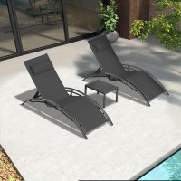 Purple Leaf Patio Chaise Lounge Set Of 3 Outdoor Lounge Chair Beach Pool Sunbathing Lawn Lounger Recliner Chiar Outside Tanning