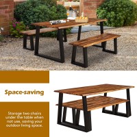 Giantex 3Pcs Wooden Dining Set Bench Chair Rustic Indoor &Outdoor Furniture (Rustic Brown&Black)