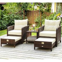 Pamapic 5 Pieces Wicker Patio Furniture Set Outdoor Patio Chairs With Ottomans Conversation Furniture With Coffetable For Poorside Garden Balcony(Beige)