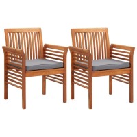 Vidaxl 2X Solid Acacia Wood Patio Dining Chairs With Dark Gray Cushions Slatted Design Weather Resistance Durable Patio Dinner Seating