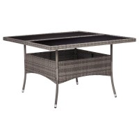 vidaXL Outdoor Dining Table Gray Poly Rattan and Glass 6190