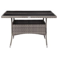 vidaXL Outdoor Dining Table Gray Poly Rattan and Glass 6190