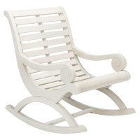 Safavieh Pat7016C Outdoor Sonora White Eucalyptus Wood Scroll Arms Rocking Chair