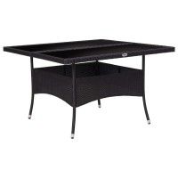 vidaXL Outdoor Dining Table Black Poly Rattan and Glass 6189