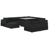 vidaXL 10 Piece Garden Lounge Set with Cushions Poly Rattan Black 46756