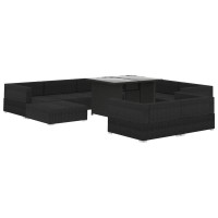 vidaXL 10 Piece Garden Lounge Set with Cushions Poly Rattan Black 46756