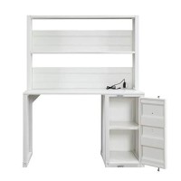 Benjara Metal Base Desk And Hutch With Slated Pattern And Storage Compartment, White