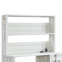 Benjara Metal Base Desk And Hutch With Slated Pattern And Storage Compartment, White