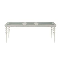 Benjara Sparkling Rectangular Dining Table With Rhinestone Inlay, Silver And Clear
