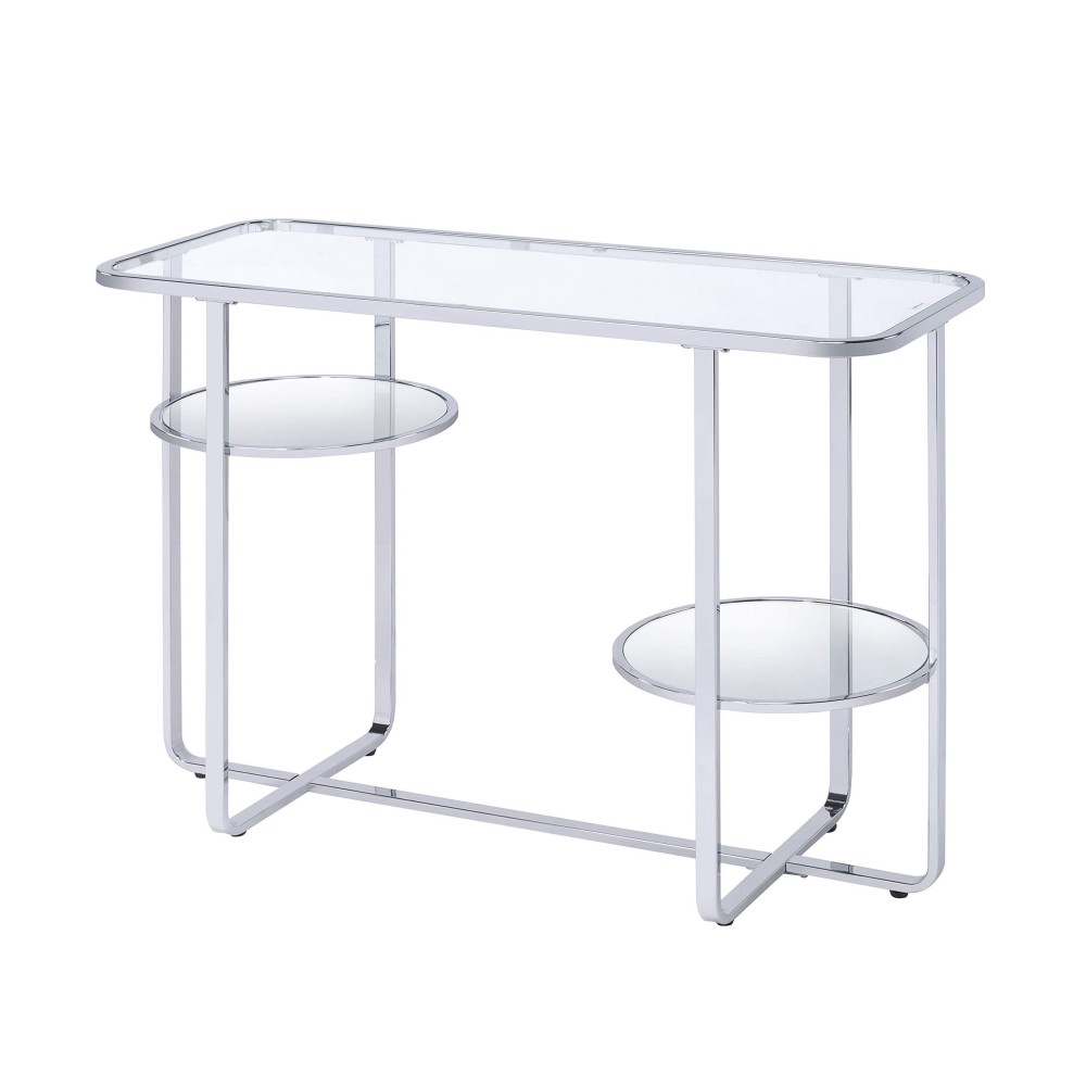 Benjara Contemporary Metal Sofa Table With Glass Top, Silver And Clear