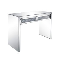 Benjara Console Table With Two Storage Drawers And Faux Diamond Inlay, Silver
