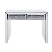 Benjara Console Table With Two Storage Drawers And Faux Diamond Inlay, Silver