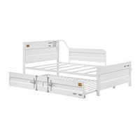 Benjara Industrial Style Twin Size Daybed And Trundle With Slat System, Gray