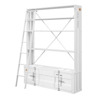 Benjara Metal Base Bookshelf And Ladder With 2 Extra Storage Compartments, Gray
