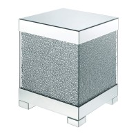 Benjara Contemporary Square Wooden End Table With Faux Crystal Inlays, Silver