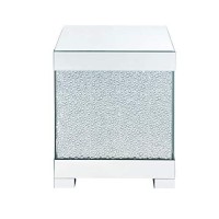 Benjara Contemporary Square Wooden End Table With Faux Crystal Inlays, Silver