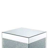 Benjara Contemporary Square Wooden End Table With Faux Crystal Inlays, Silver