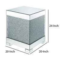 Benjara Contemporary Square Wooden End Table With Faux Crystal Inlays, Silver