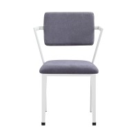 Benjara Metal Chair With Fabric Upholstery And Straight Legs, Gray And White